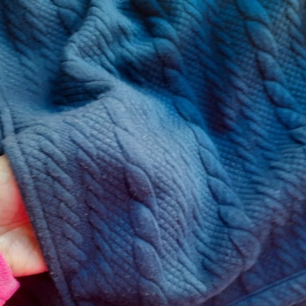 VTG. Liz Claiborne Navy Drawstring Kangaroo Pocket Cable Mockneck Sweater M - Picture 10 of 11